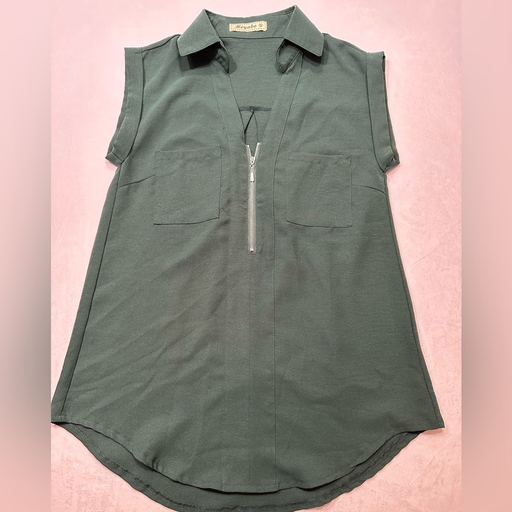 Moyabo Green Zip Up Sleeveless Blouse Womens Size Small